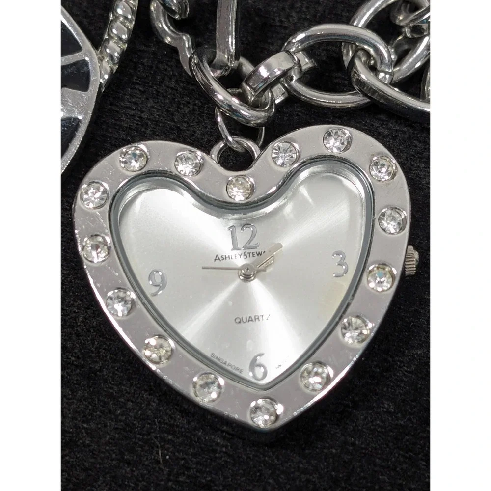 Ashley Stewart Charm Bracelet Watch Heart‎ Butterfly Shoe New Battery 9